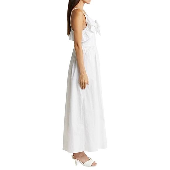 BATSHEVA A-Line Maxi Dress White Size 2 Eyelet Lace Ruffle‎ Corset Shape Bodice - Picture 5 of 15